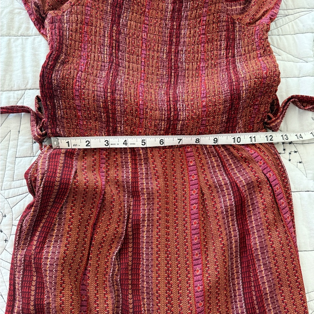 Womens Red Multi-Stripe Knit Jumpsuit with Tie Back - Picture 9 of 13